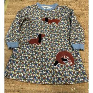 Mini Boden 3D Dachshund Floral Long Sleeve Dress Kids Size 6-7Y